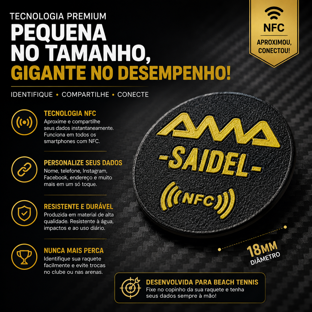 Tag NFC BTpro — Identificação inteligente para a raquete